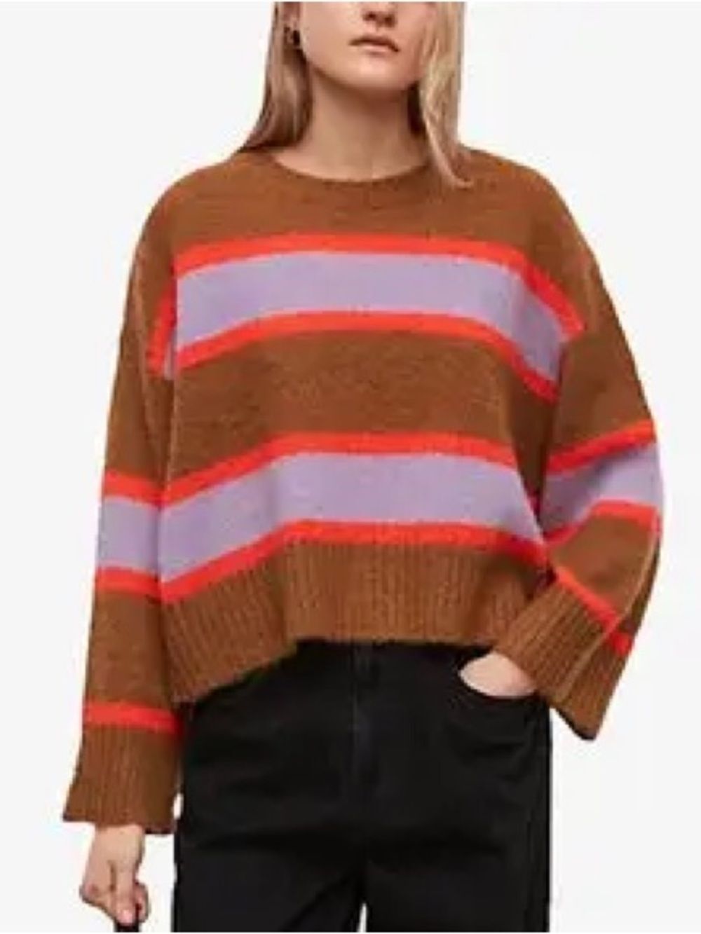 Allsaints Gini Crew Neck Striped Wool Blend Sweater Women's Size Medium